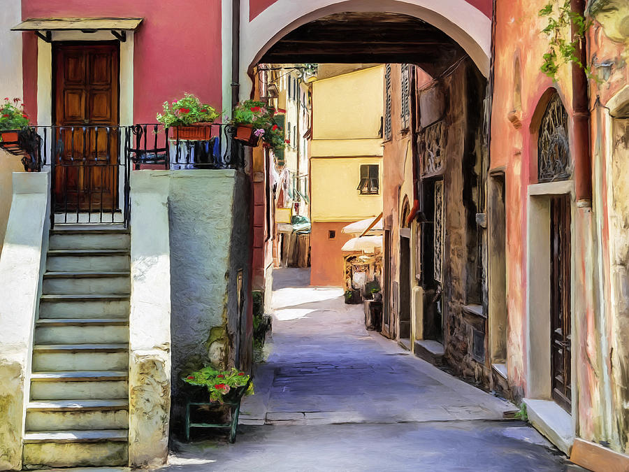 Alleyway in Monterosso al Mare, Cinque Terre Painting by Dominic Piperata