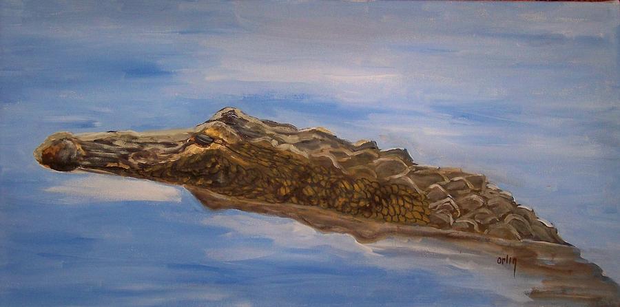 Alligator Lurking in the Water Painting by Bob Orlin - Fine Art