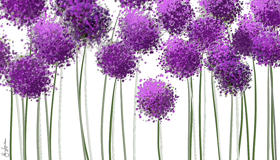 Alliums Flower Art - Purple And Gray Art Painting by Lourry Legarde