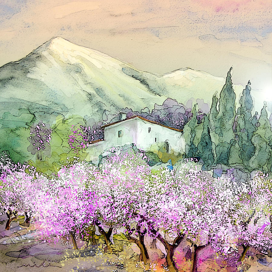 Almond Trees in Altea La Vieja Painting by Miki De Goodaboom