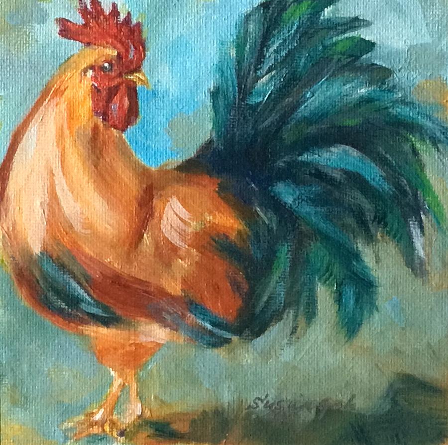 Almost Got Away Rooster Painting by Susan Goh
