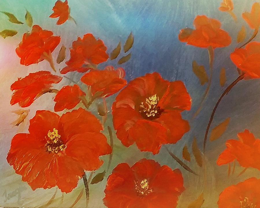 Almost Orange Poppies Painting by Jacqueline Whitcomb