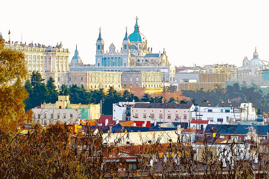 Almudena Cathedral and the Royal Palace of Madrid Spain Digital Art by Anthony Murphy