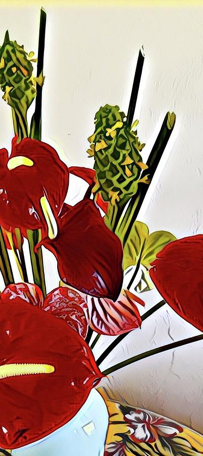 Aloha Bouquet of the Day - Anthuriums in Darkl Red with Green Ginger - a Portion Photograph by Joalene Young