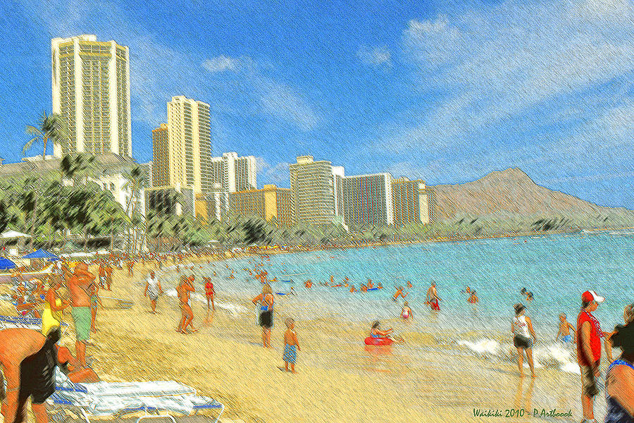 Honolulu Drawing - Aloha From Hawaii - Waikiki Beach Honolulu by Peter Potter