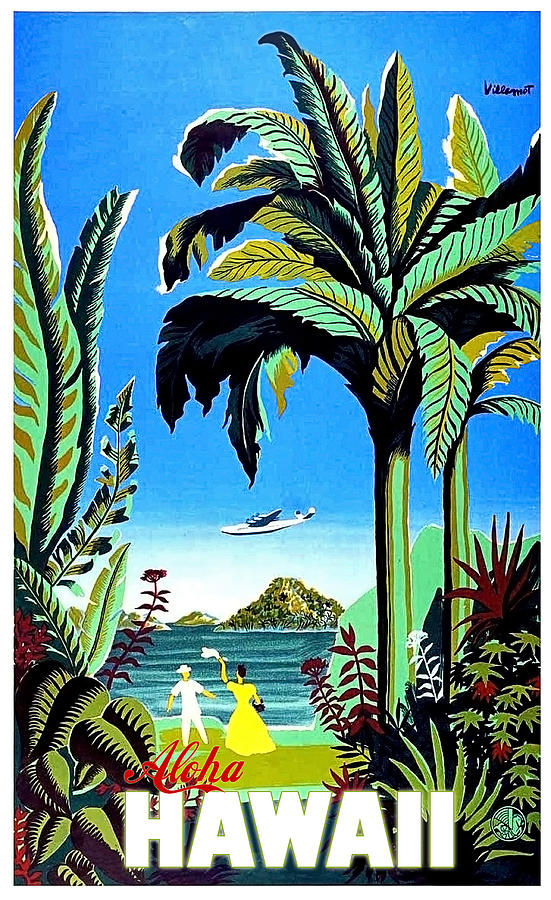 Aloha Hawaii, tropic island, vintage travel poster Painting by Long Shot