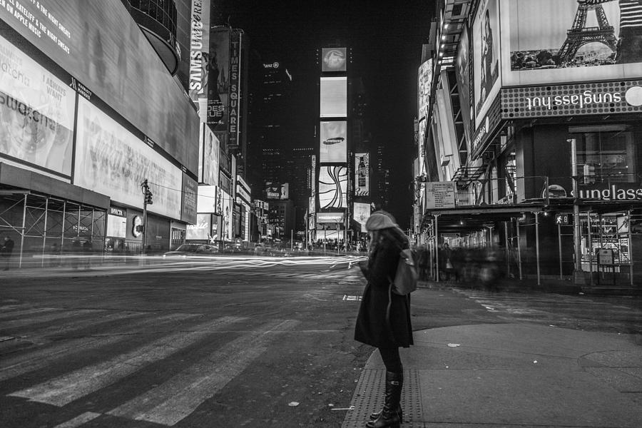 Alone in Times Square NYC Black and White  Photograph by John McGraw