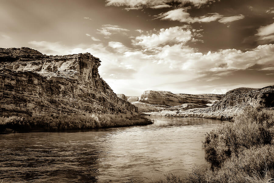 Nature Photograph - Along a River in Utah - Sepia by Gregory Ballos
