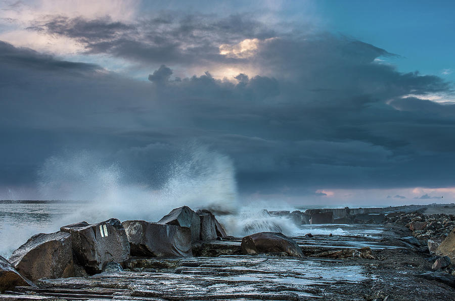 Surf Photograph - Along the Jetty by Greg Nyquist