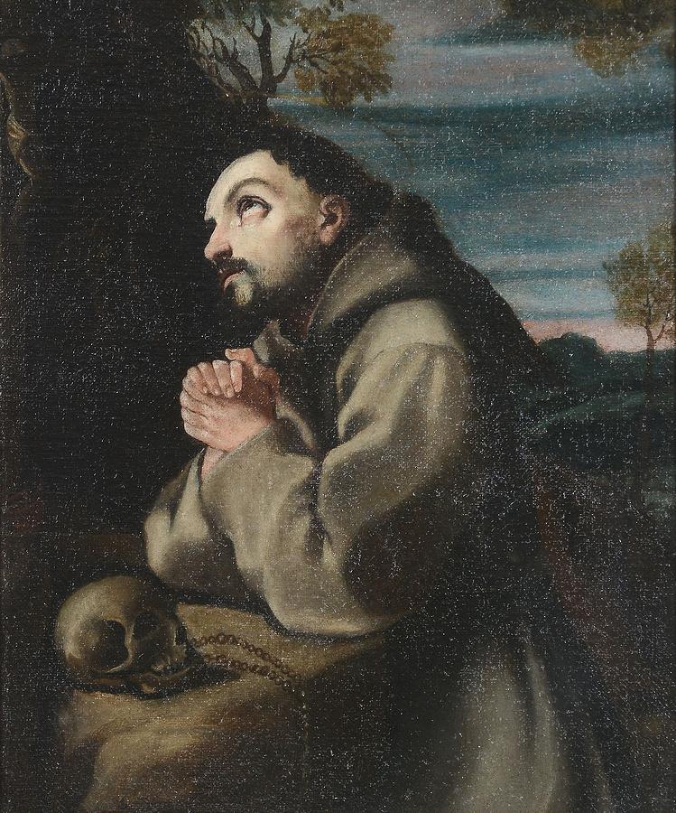Alonso Cano Saint Francis in the wilderness praying to a crucifix Painting by MotionAge Designs