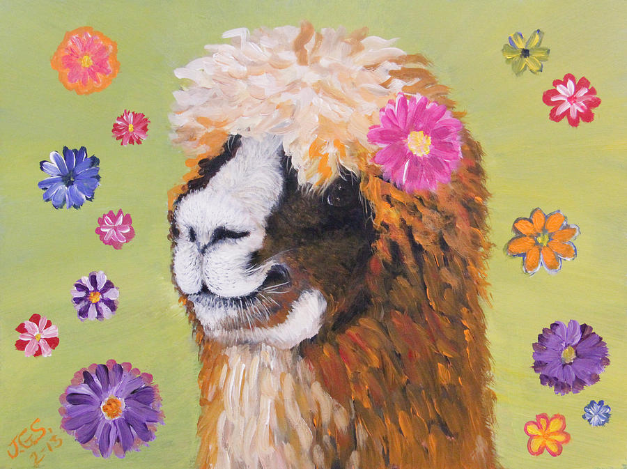 Alpaca Hippie Painting by Janet Greer Sammons