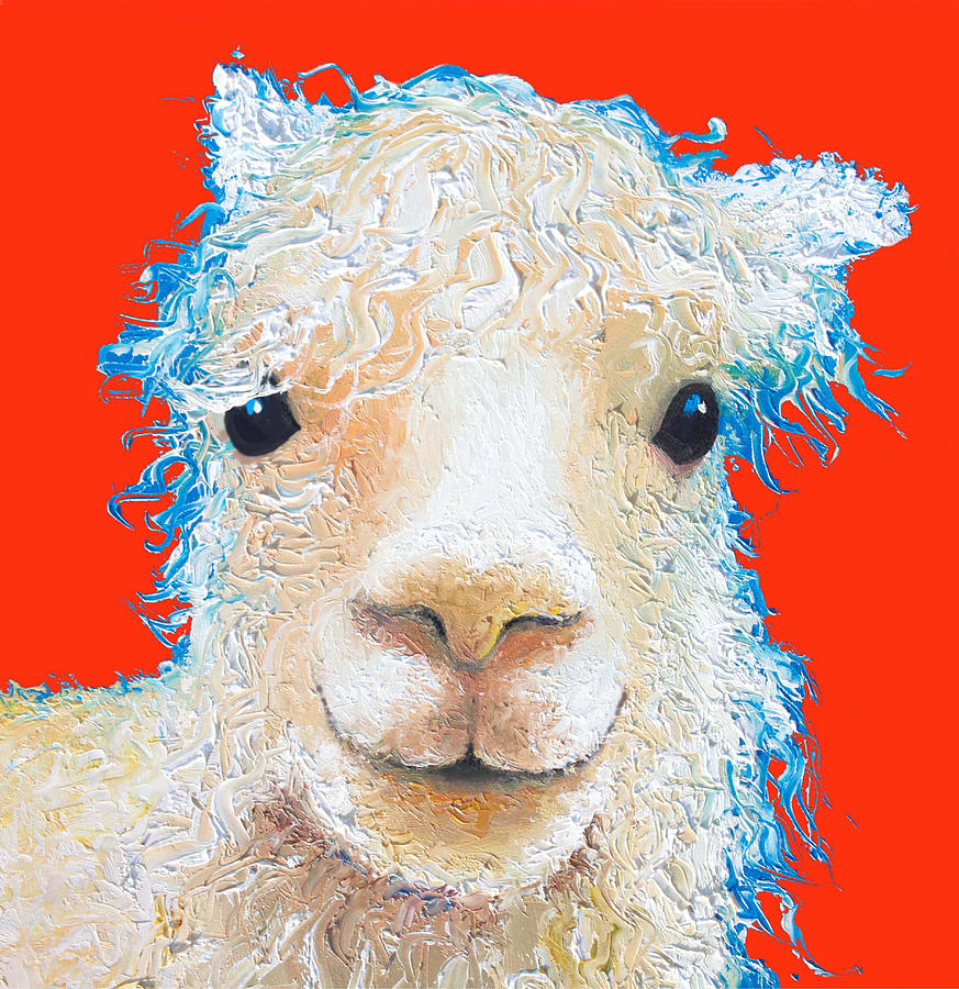 Alpaca painting on red  Painting by Jan Matson