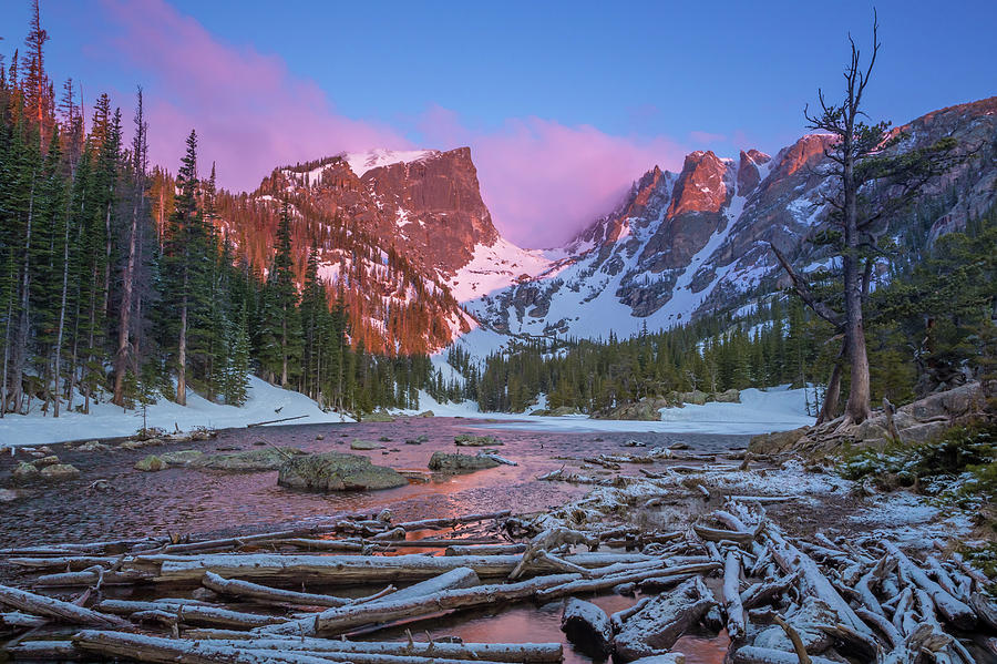 Alpenglow at Dream Lake Following Freshly Fallen Snow Photograph by ...