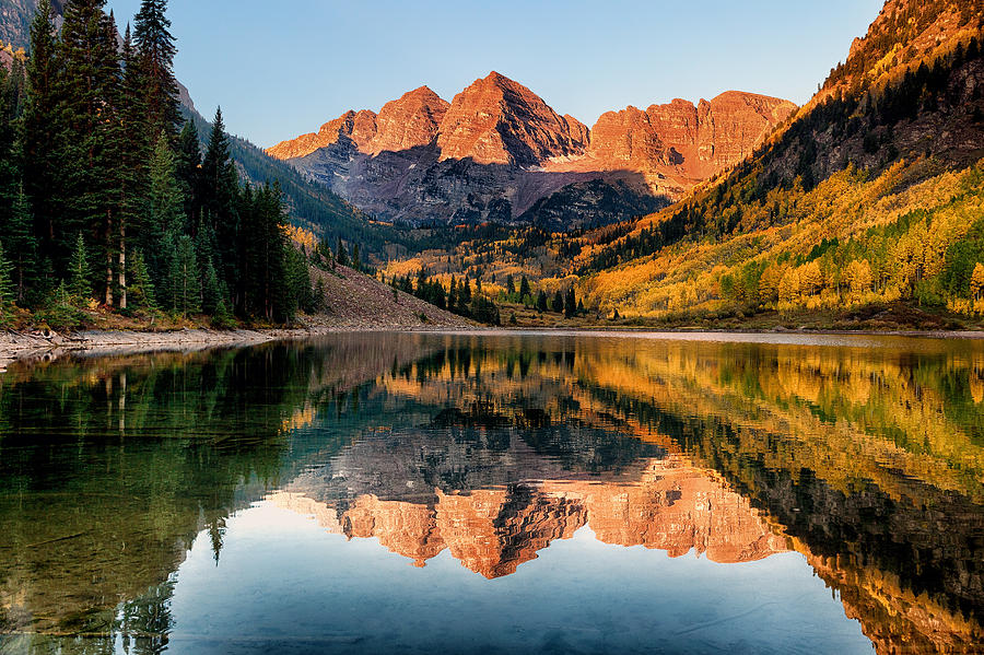 Alpenglow on the Maroon Bells Photograph by David Soldano