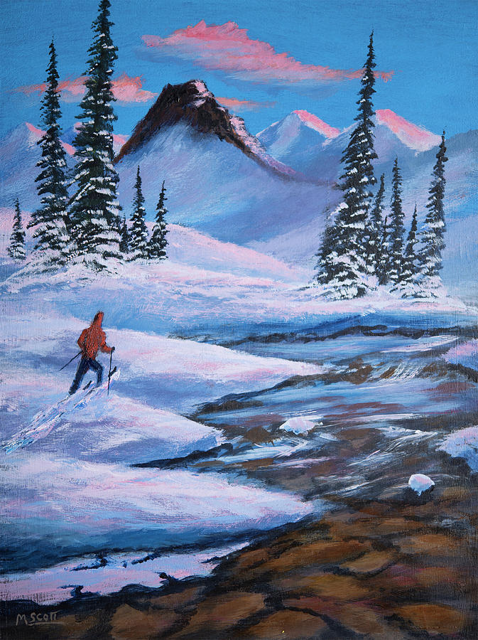 Alpenglow Winter Adventure 3 Painting by Michael Scott