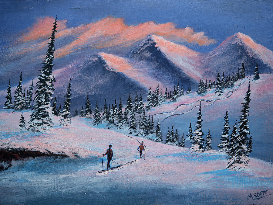 Alpenglow Winter Adventure 4 Painting by Michael Scott