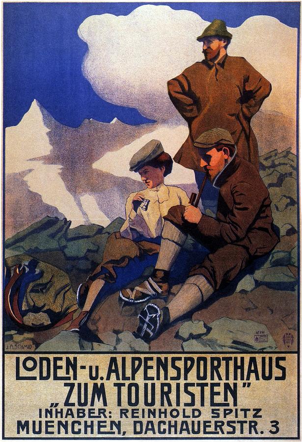 Alpensporthaus Zum Touristen - Munchen - Vintage German Advertisement Mixed Media by Studio Grafiikka
