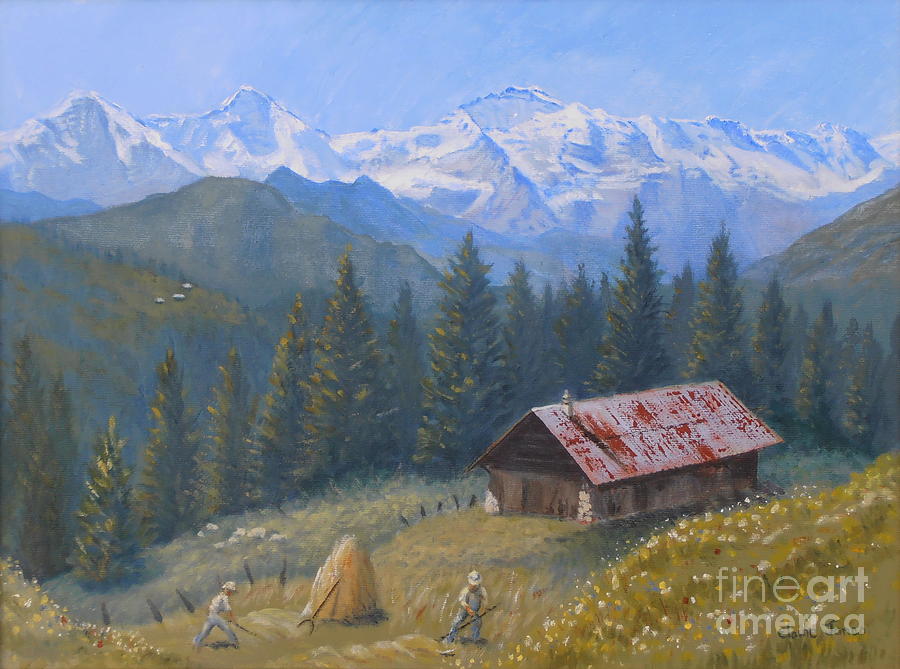 Alpine Beauty With Eiger Monch and Jungfrau Painting by Elaine Jones