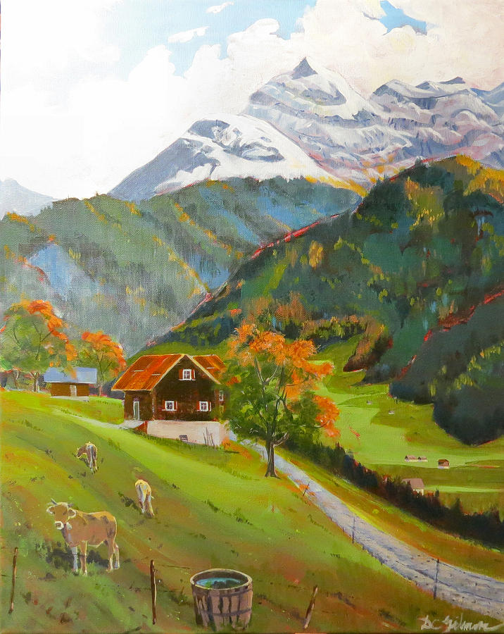 Alpine Farm Near Buerglen in Canton Uri Painting by David Gilmore