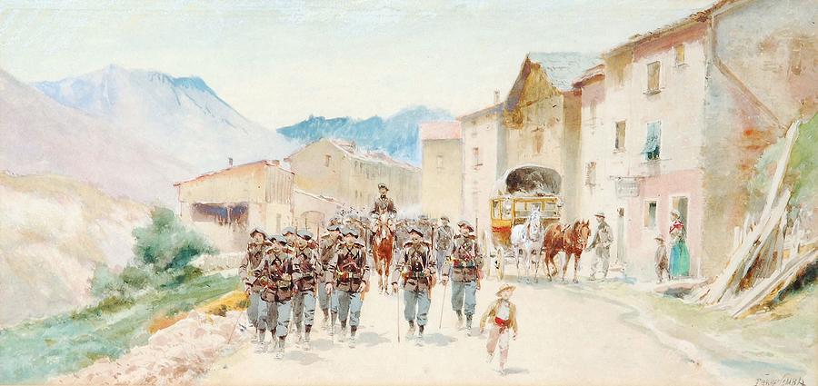 Alpine marching through a village Painting by MotionAge Designs