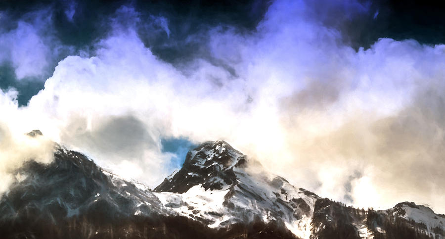 Alpine Mountains and Clouds Watercolour Photograph by John Williams