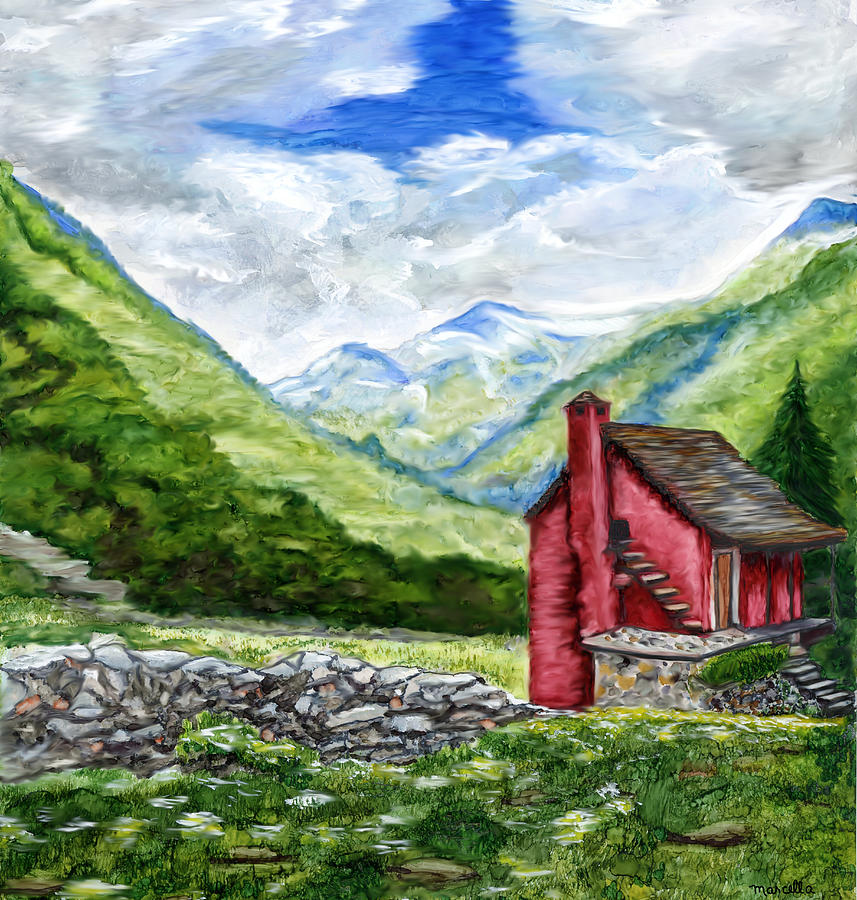 Mountain Painting - Alpine Retreat by Marcella Chapman