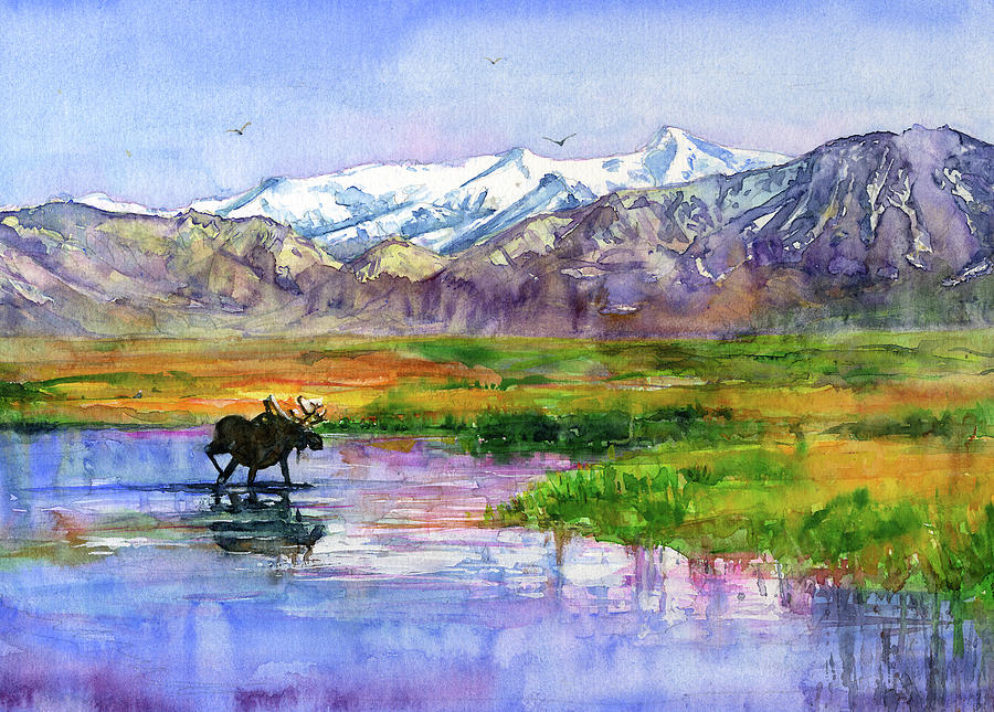 Alaskan Landscape Stream Painting by John D Benson
