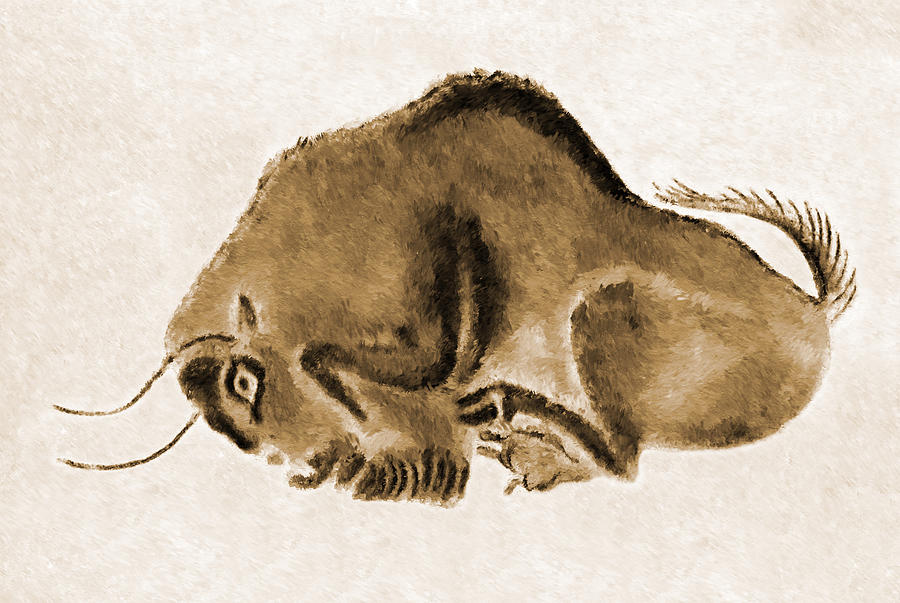 Altamira Prehistoric Bison at rest burned leather version Painting by Weston Westmoreland