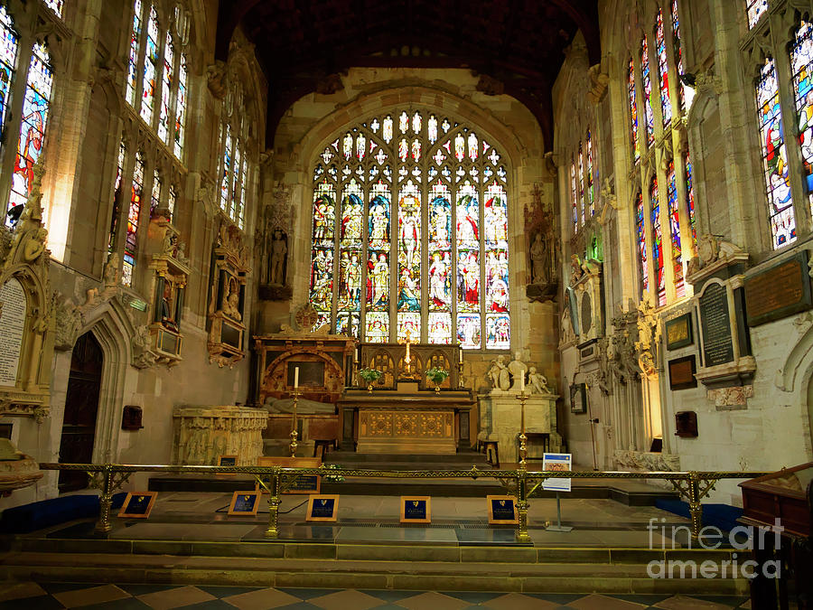 Altar and stained glass windows in Holy Trinity Church Stratford Photograph by Louise Heusinkveld
