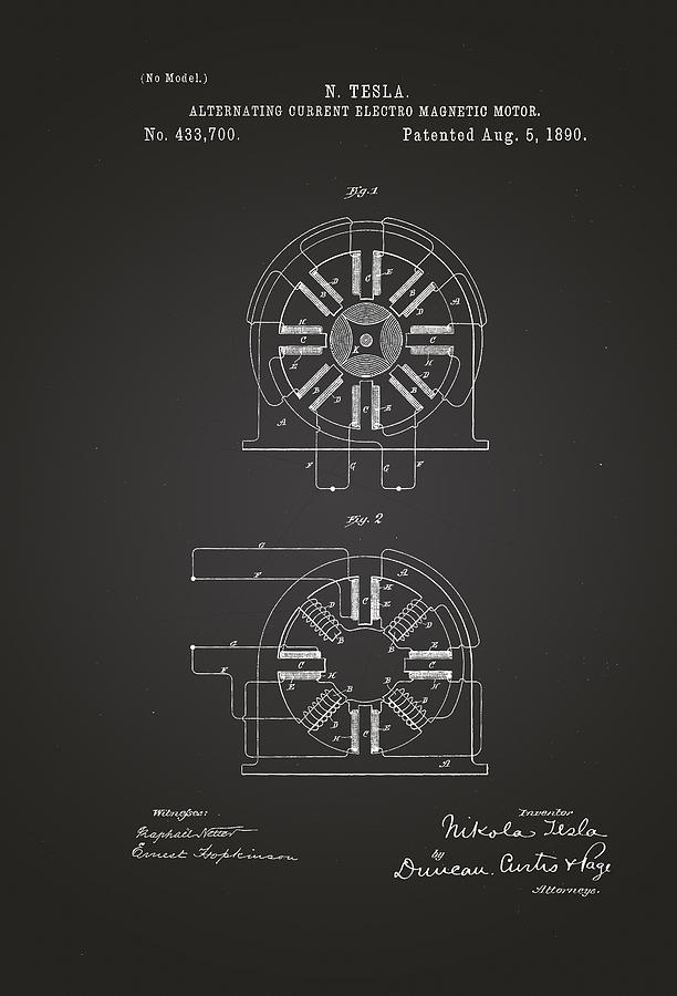 Alternating Current Electro Motor Nikola Tesla Patent