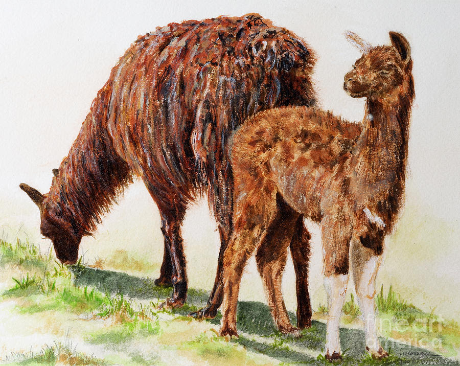 Llamas Painting - Altiplano natives by Monica Carrell Llamas Painting - Altiplano natives by Monica Carrell
