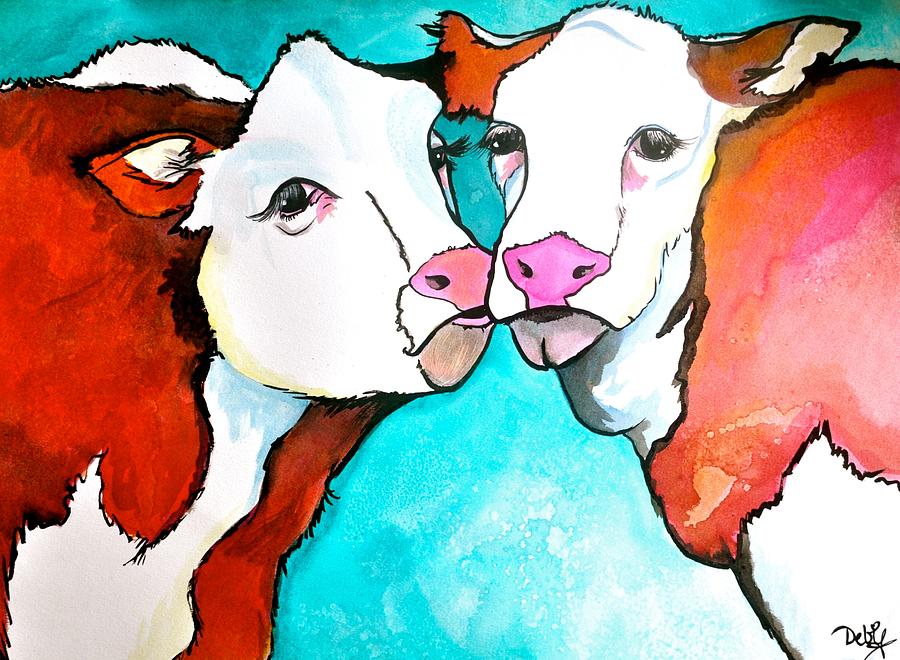 Cow Painting - Always Kiss Me Goodnight by Debi Starr
