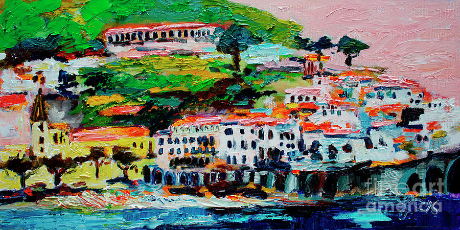 Impressionism Painting - Amalfi Coast and Pink Sky  by Ginette Callaway