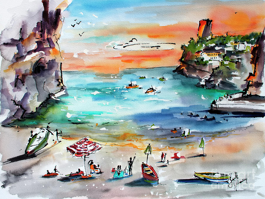 Amalfi Coast Italy Watercolors Painting by Ginette Callaway