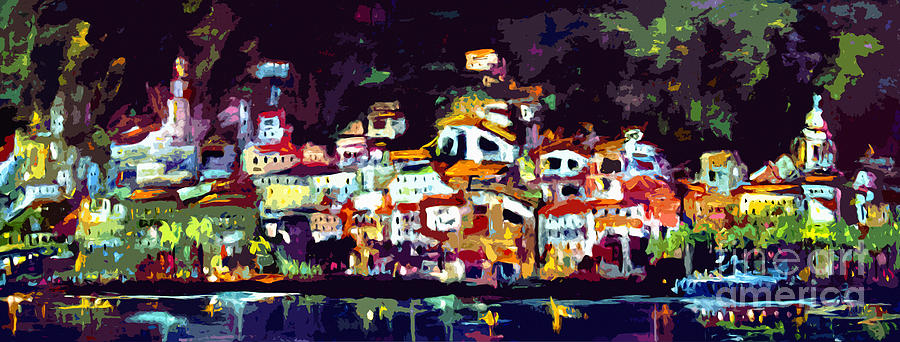 Amalfi Italy at Night Panoramic Painting by Ginette Callaway