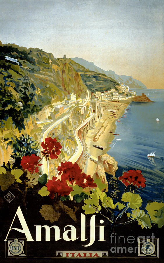 Vintage Painting - Amalfi Italy Italia Vintage Poster Restored by Vintage Treasure