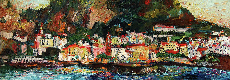 Amalfi Italy Panorama Impressionist Oil Painting Painting by Ginette Callaway