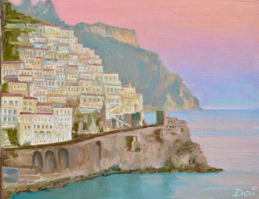 Amalfi Village at Dusk Painting by Dai Wynn