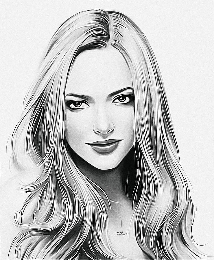 Amanda Seyfried portrait pencil Drawing by Nenad Vasic