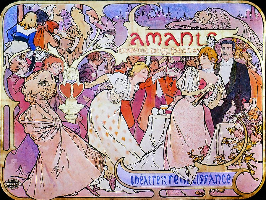 Amants Painting by Alphonse Mucha