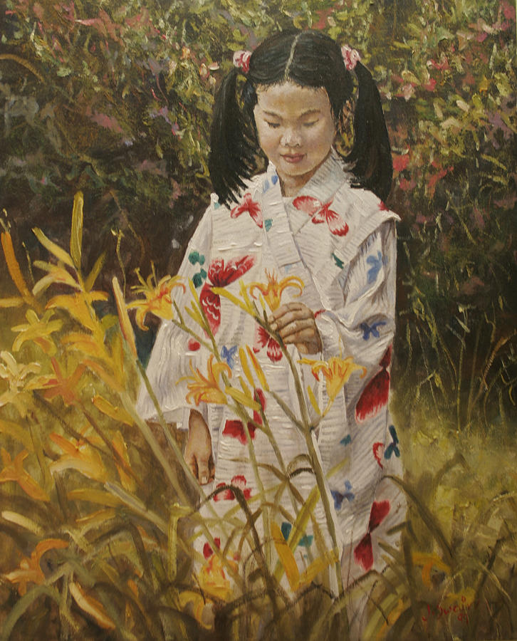 Portrait Painting - Amara with Lillies by Jason Swain Portrait Painting - Amara with Lillies by Jason Swain