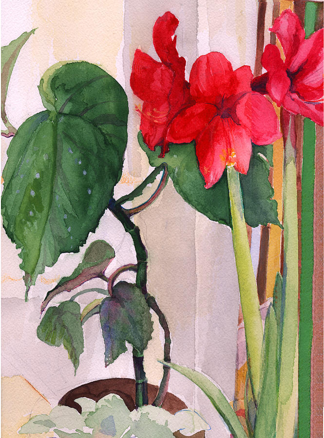 Amaryllis and Begonia Painting by Nancy Watson