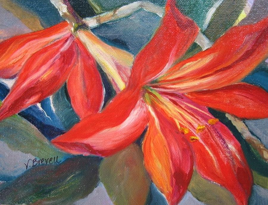 Amaryllis in Spring Painting by Vicki Brevell