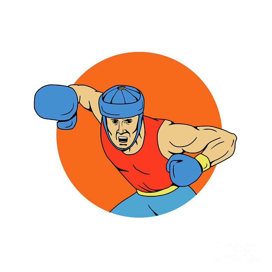 Amateur Boxer Overhead Punch Circle Drawing Digital Art by Aloysius ...