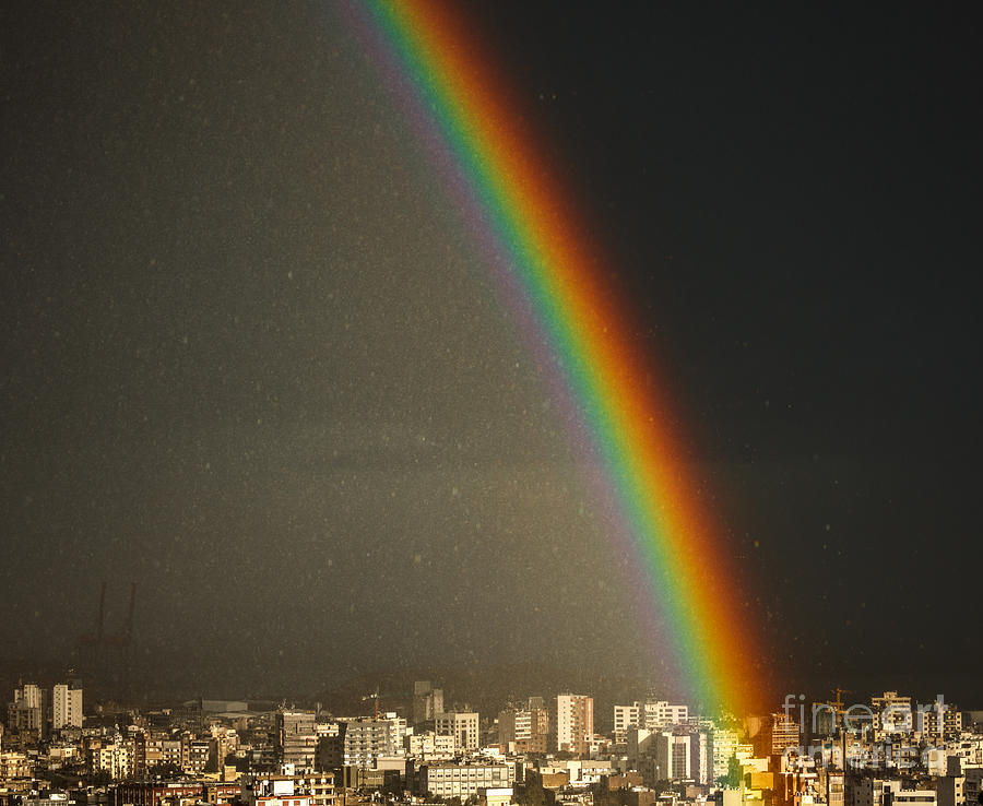 Amazing bright rainbow over city Photograph by Anna Om