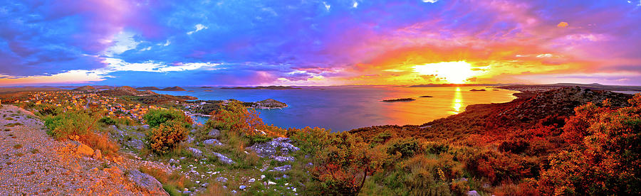 Amazing colorful sunset panorama of Pakostane archipelago Photograph by Brch Photography