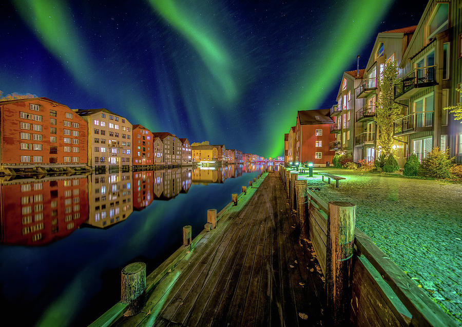 Amazing Nordlys Northern Light Over Trondheim Photograph