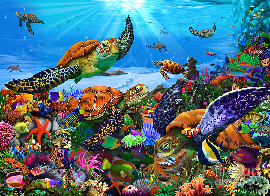 Amazing Undersea Turtles Digital Art by Gerald Newton