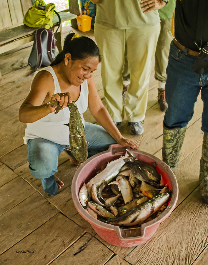 Jungle Photograph - Amazon Wife with Todays Catch by Allen Sheffield