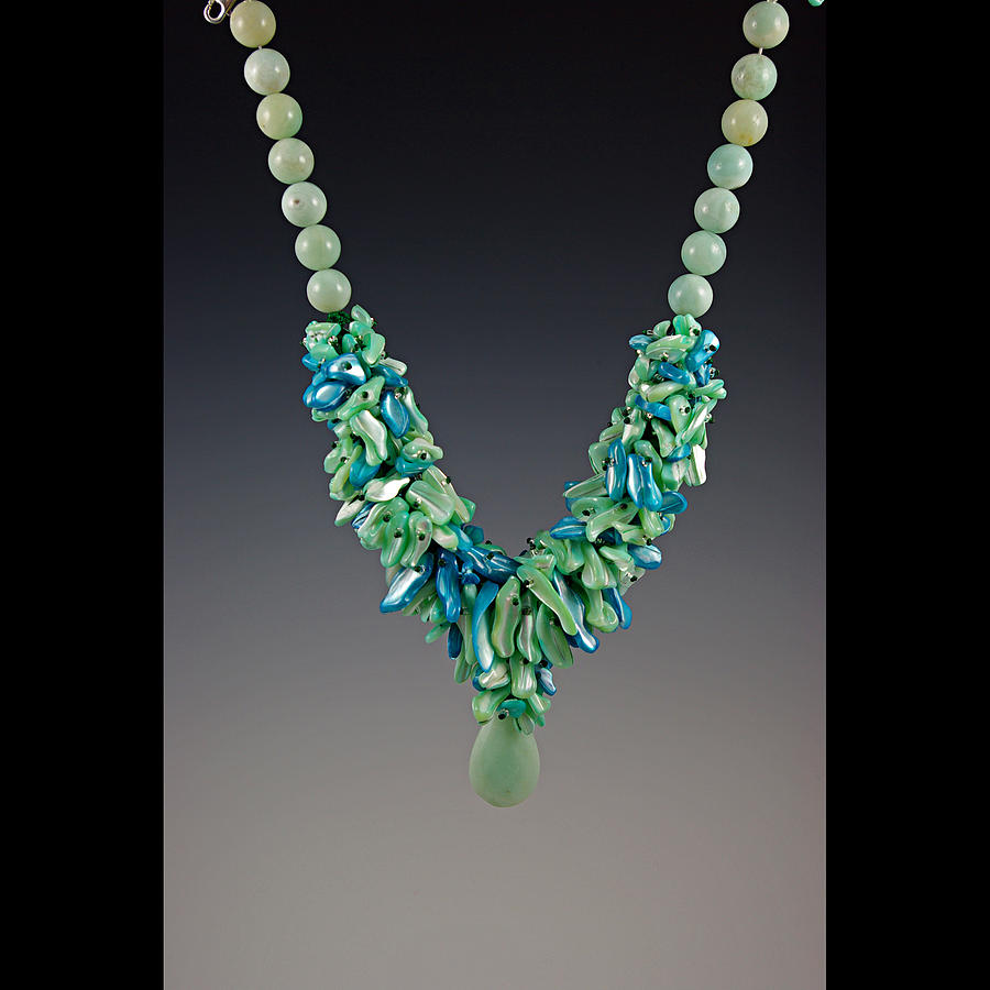 Gemstones Jewelry - Amazonite with Mother of Pearl shells by Ella Lazkovich